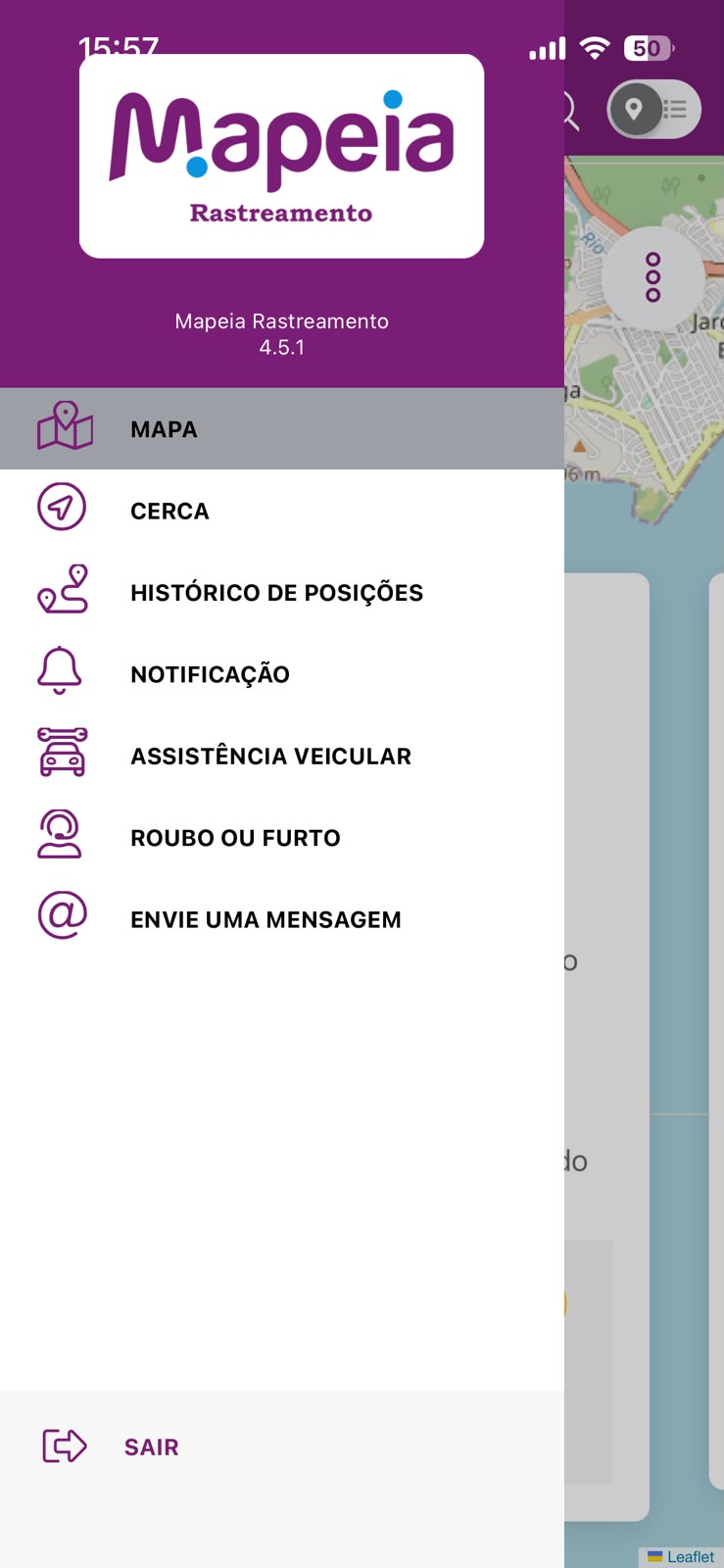 Menu de ferramentas do app Mapeia